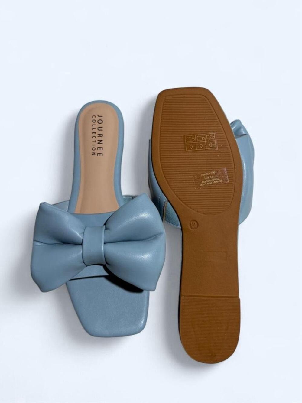 Journee Collection Women’s Blue Bow Slide Sandals Square Toe Slip On Size 12 NEW